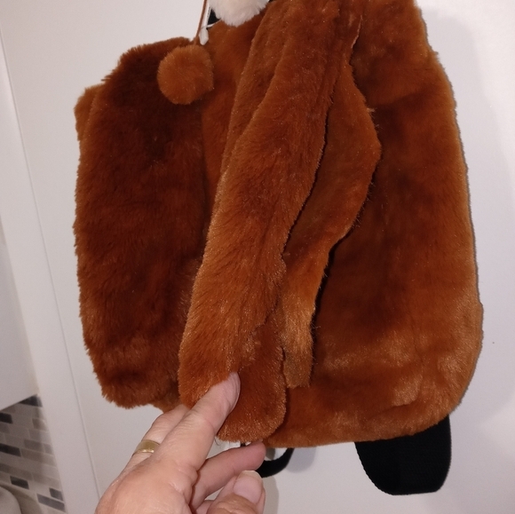 Zara Girls Fluffy Brown floppy ear Bunny lined BackPack w Embroidered Face 12x12 - Picture 4 of 9